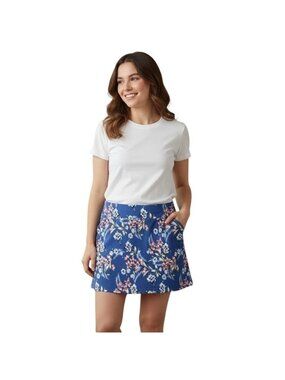 NWT Mario Serrani Women's L Blue Floral Stretch Skorts With Tummy Control i2078